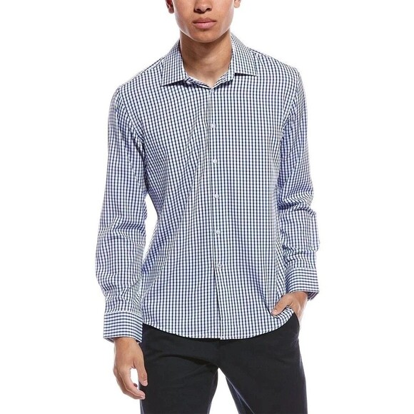 Nautica Mens Large 16-16.5 32/33 Blue Performance Slim Fit Dress Button Up Shirt - Picture 5 of 6